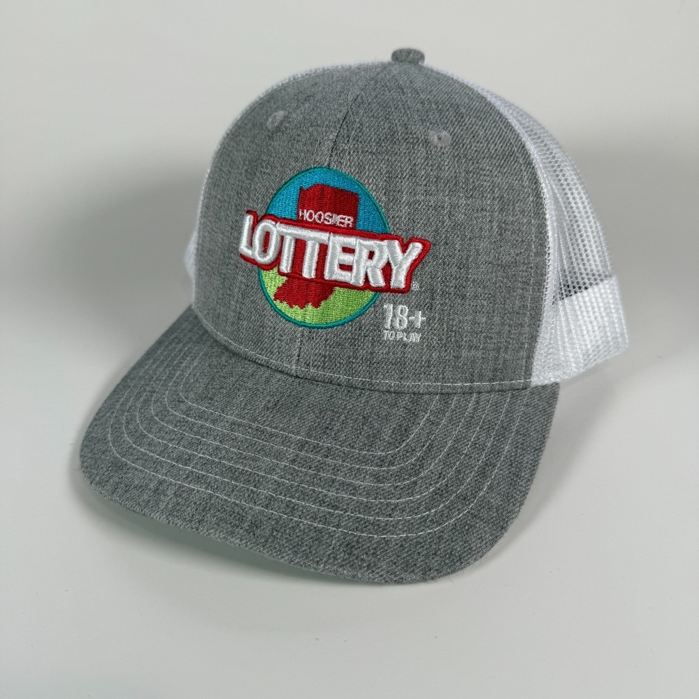 Hoosier Indiana Lottery Snapback Trucker Hat Gray White Mesh One Size Adjustable